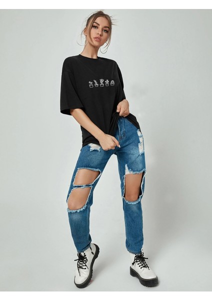 Kadın Kaktüs Baskılı Oversize Tshirt Daxis Sportwear Company modelleri