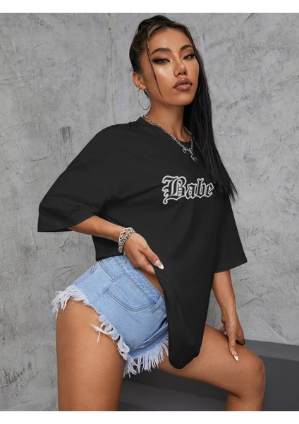 Kadın Babe Baskılı Oversize Daxis Sportwear Company
