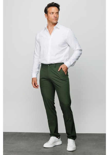 Erkek Beli Lastikli Yan Cepli Koton Pantolon Yeşil modelleri