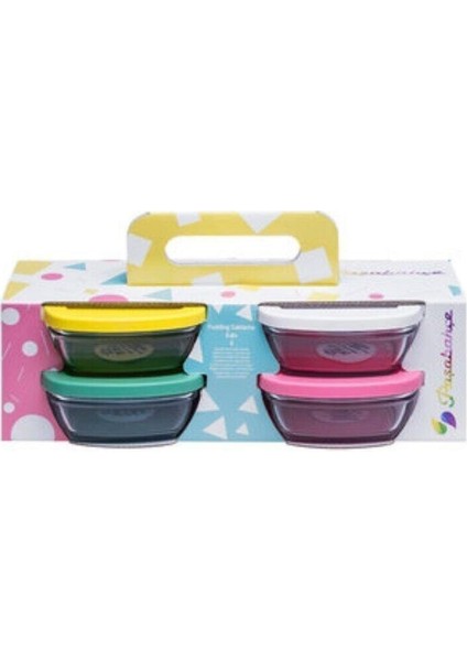 Pudding Silikon Kapaklı Cam Saklama Kabı 4 Lü Kahvaltılık 11 cm 96840