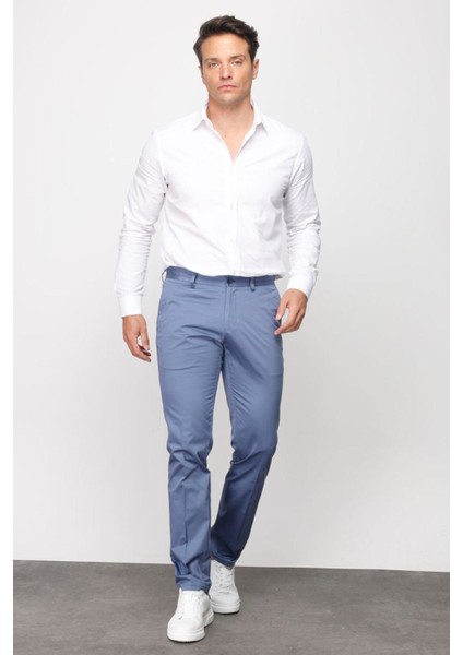 Erkek Beli Lastikli Yan Cepli Koton Pantolon Mavi