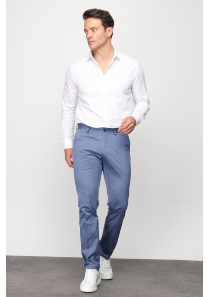 Erkek Beli Lastikli Yan Cepli Koton Pantolon Mavi