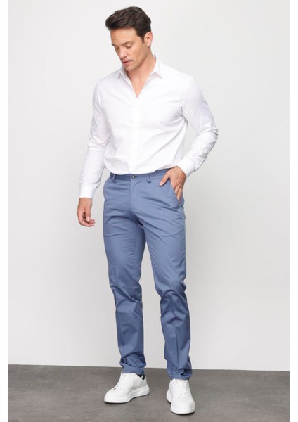Erkek Beli Lastikli Yan Cepli Koton Pantolon Mavi