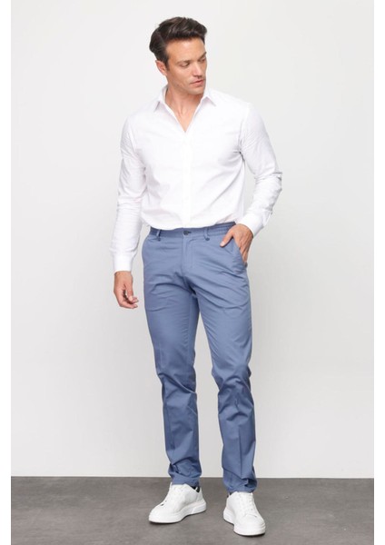 Erkek Beli Lastikli Yan Cepli Koton Pantolon Mavi
