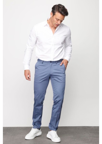 Erkek Beli Lastikli Yan Cepli Koton Pantolon Mavi