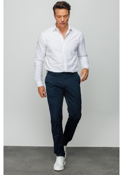 Erkek Beli Lastikli Yan Cepli Koton Pantolon Lacivert fırsatları