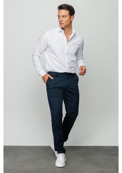 Erkek Beli Lastikli Yan Cepli Koton Pantolon Lacivert indirimleri