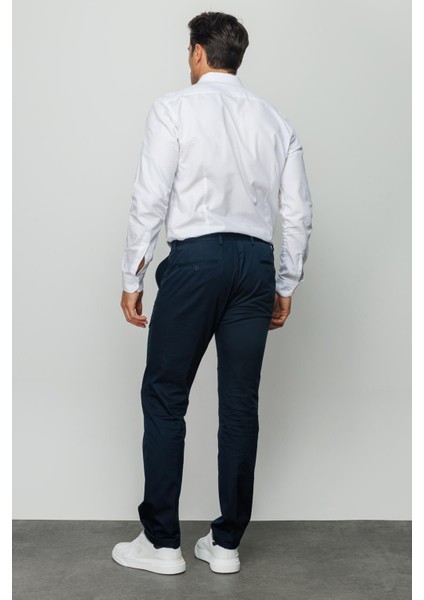 Erkek Beli Lastikli Yan Cepli Koton Pantolon Lacivert