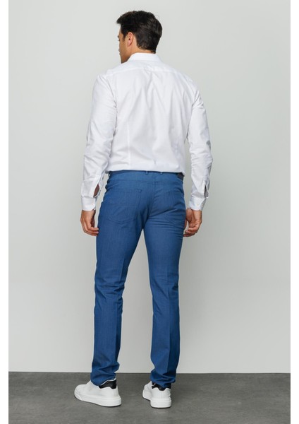 Erkek Beli Lastikli 5 Cepli Koton Pantolon Mavi