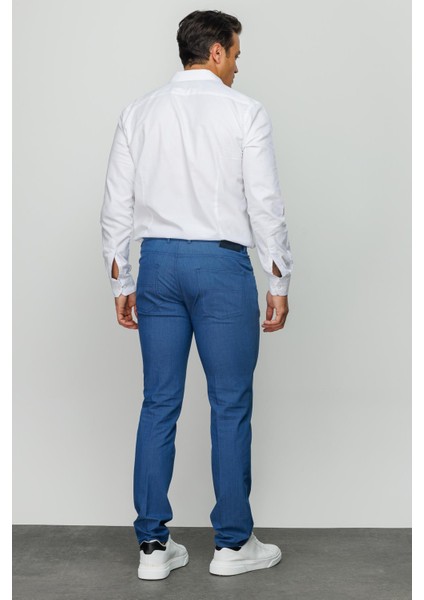 Erkek Beli Lastikli 5 Cepli Koton Pantolon Mavi