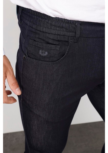 Erkek Beli Lastikli 5 Cepli Koton Pantolon Siyah