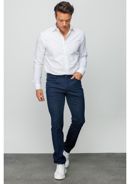 Erkek Beli Lastikli 5 Cepli Koton Pantolon Lacivert fiyatları