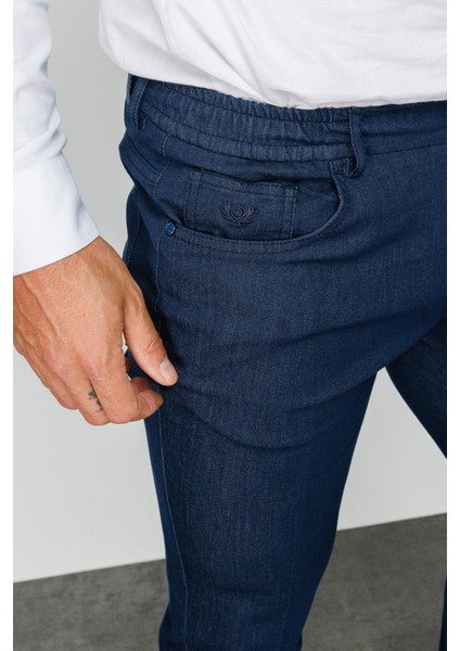Erkek Beli Lastikli 5 Cepli Koton Pantolon Lacivert modelleri