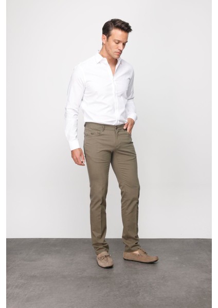 Erkek Beli Lastikli 5 Cepli Koton Pantolon Haki