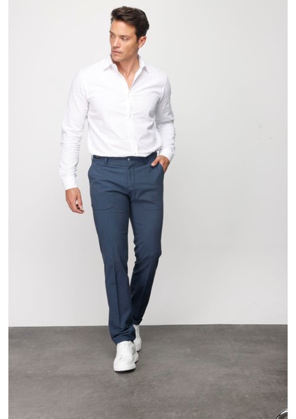 Erkek Beli Lastikli Yan Cepli Koton Pantolon Lacivert