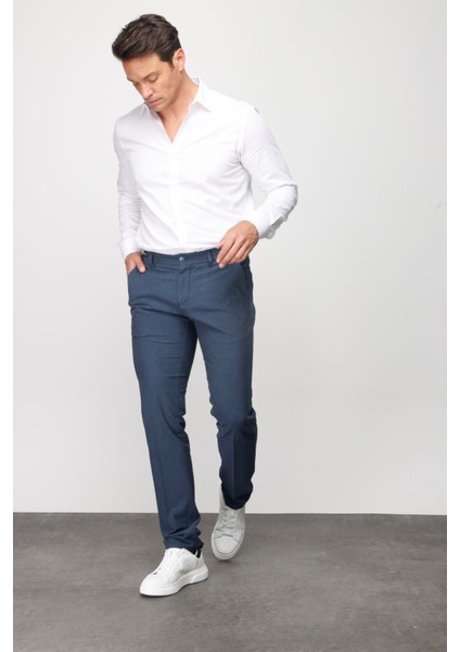 Erkek Beli Lastikli Yan Cepli Koton Pantolon Lacivert