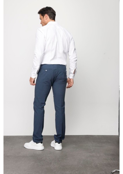 Erkek Beli Lastikli Yan Cepli Koton Pantolon Lacivert