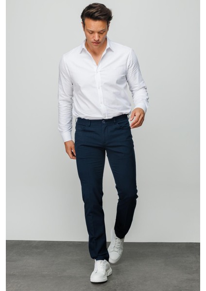 Erkek Beli Lastikli 5 Cepli Koton Pantolon Lacivert