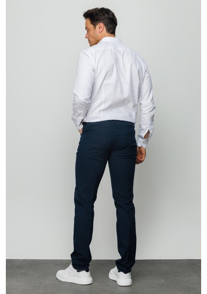 Erkek Beli Lastikli 5 Cepli Koton Pantolon Lacivert