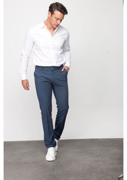 Erkek Beli Lastikli Yan Cepli Koton Pantolon Lacivert