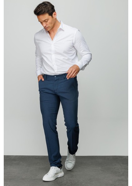 Erkek Beli Lastikli Yan Cepli Koton Pantolon Indigo