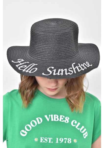 Hello Sunshine Nakış Yazılı Hasır Kadın Şapka