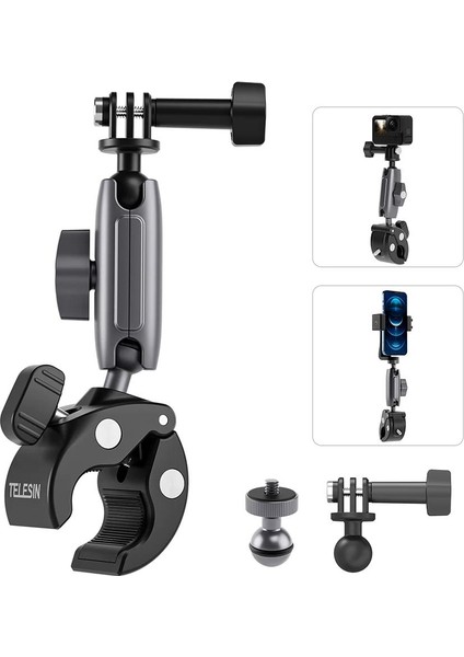 Telesın Alüminyum Alaşımlı Açılı Handlebar Mount ( Gopro HERO11 Black / HERO10 Black / Hero9 Black / Hero8 / INSTA360 / Sjcam / Osmo Action )