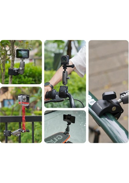 Telesın Alüminyum Alaşımlı Açılı Handlebar Mount ( Gopro HERO11 Black / HERO10 Black / Hero9 Black / Hero8 / INSTA360 / Sjcam / Osmo Action ) modelleri