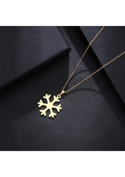 Titanyum Paslanmaz Çelik " Kar Tanesi " Kolyesi (Gold)