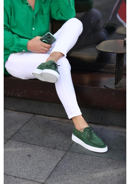 - Yeşil Süet Bağcıklı Sneakers Erkek Ayakkabı