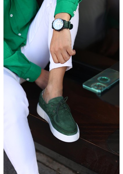 - Yeşil Süet Bağcıklı Sneakers Erkek Ayakkabı