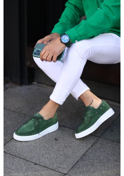 - Yeşil Süet Bağcıklı Sneakers Erkek Ayakkabı