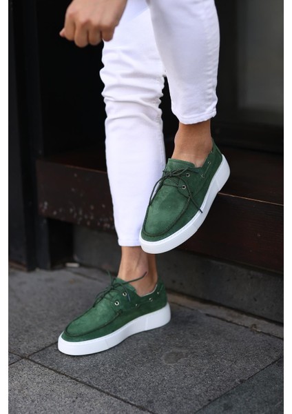 - Yeşil Süet Bağcıklı Sneakers Erkek Ayakkabı