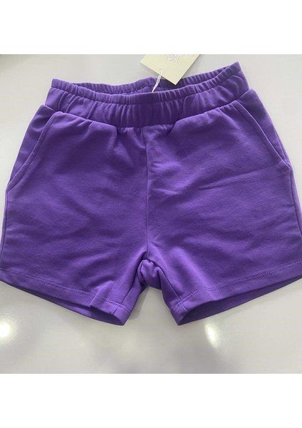 Kız Çocuk Penye Şort - Mor - 5 Yaş - 21286-MOR-5 Yaş