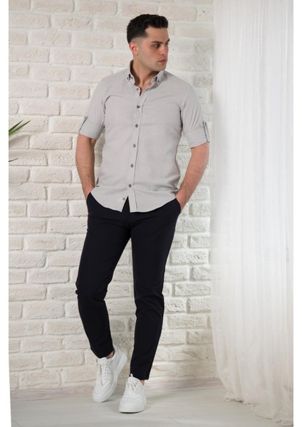 Yaka Düğmeli Dokulu Slimfit Erkek Gömlek