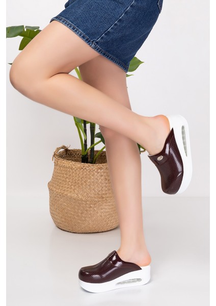 Bordo Rugan Delikli Bayan Ortopedik Airmax Taban Sabo Terlik (920) modelleri