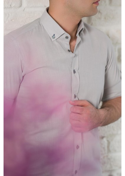 Yaka Düğmeli Dokulu Slimfit Erkek Gömlek modelleri