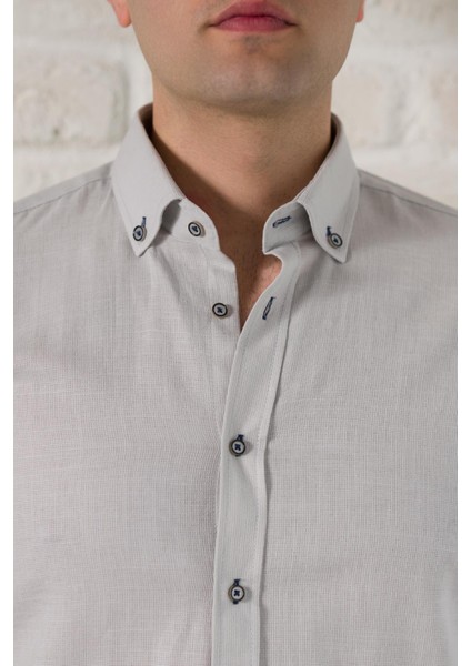 Yaka Düğmeli Dokulu Slimfit Erkek Gömlek fırsatları