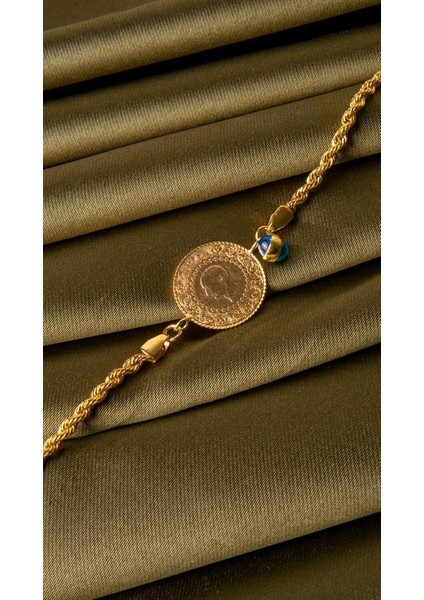 Altın Çeyrekli Halat Bileklik