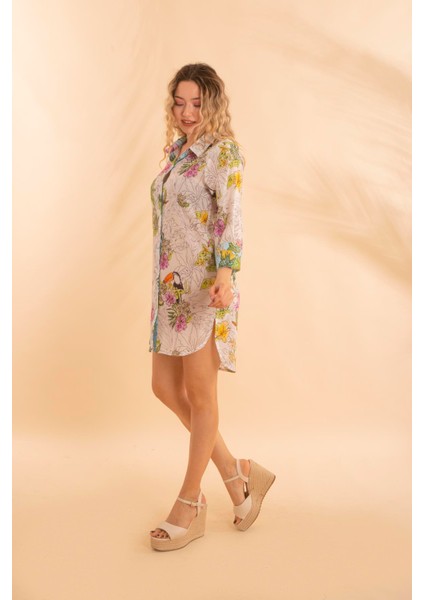 Kısa Gömlek Battal Tropikal Beyaz BNTS-23009-B modelleri