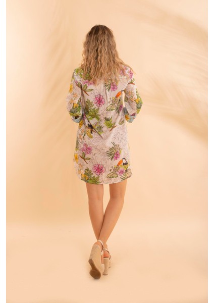 Kısa Gömlek Battal Tropikal Beyaz BNTS-23009-B fırsatları