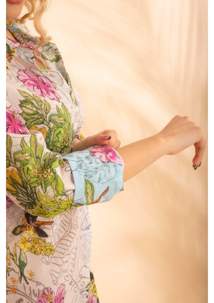 Kısa Gömlek Battal Tropikal Beyaz BNTS-23009-B indirimleri