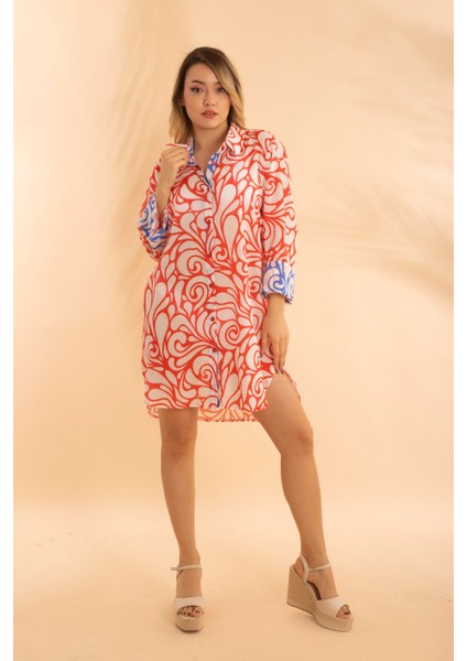 Kısa Gömlek Battal Etnik Kırmızı BNTS-23009-B