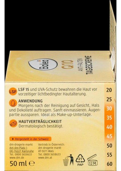 Gündüz Kremi Yüz Kremi Q10 Kırışık Karşıtı SPF15, 50 ml Omega Kompleksi ile Cilt Uyumluluğu Dermatolojik Olarak Onaylanmıştır