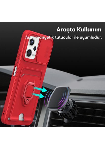 Xiaomi Redmi Note 12 Pro 4g Kılıf Ipli Lens Sürgülü Kartvizitli Yüzüklü Silikon