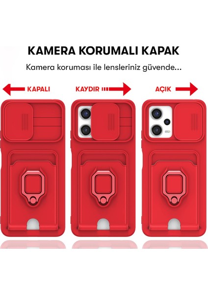 Xiaomi Redmi Note 12 Pro 4g Kılıf Ipli Lens Sürgülü Kartvizitli Yüzüklü Silikon