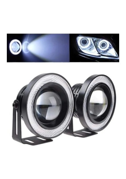 Üniversal Mercekli Angel Sis Farı Metal Su Geçirmez 76 mm Beyaz Halkalı Angel Eyes