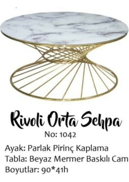 Orta Sehpa Brc Rivoli Model Beyaz Mermer Düz Cam Metal Çelik Altın Renk Kaplama Ayak El Yapım fırsatları