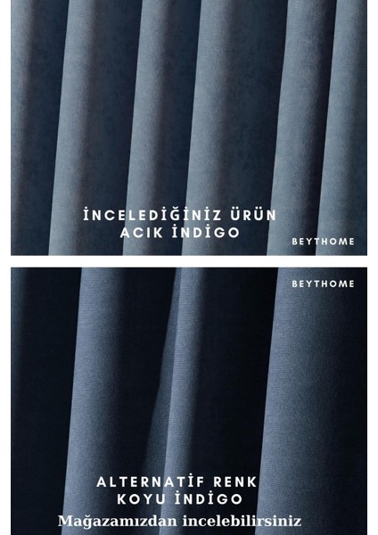 Beyt Home Acık Indigo Soft Kadife Fon Perde - Pileli Tek Kanat - x 2 Orta Pile