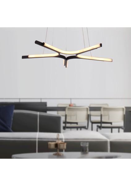 Simon Mat Siyah Boyalı 50 Watt LED 300K Salon Oturma Odası Genç Odası Ledli Avize